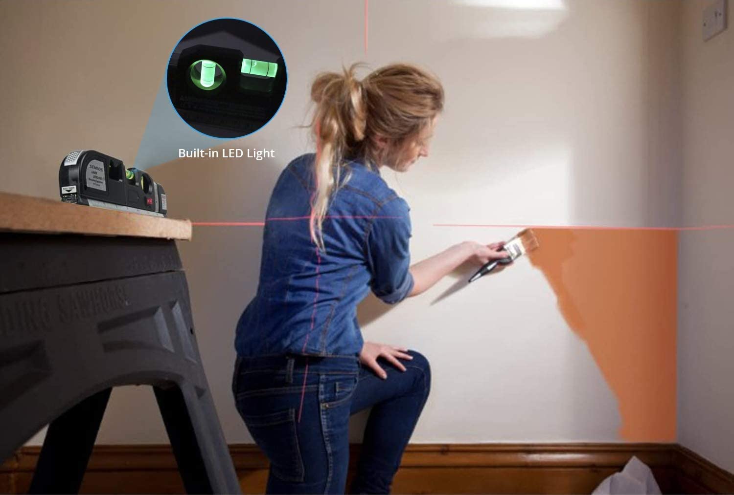 Niveau Laser Polyvalent Semlos, Niveaux à Bulle, Ruban à Mesurer, Règle Standard et Métrique (250 cm)