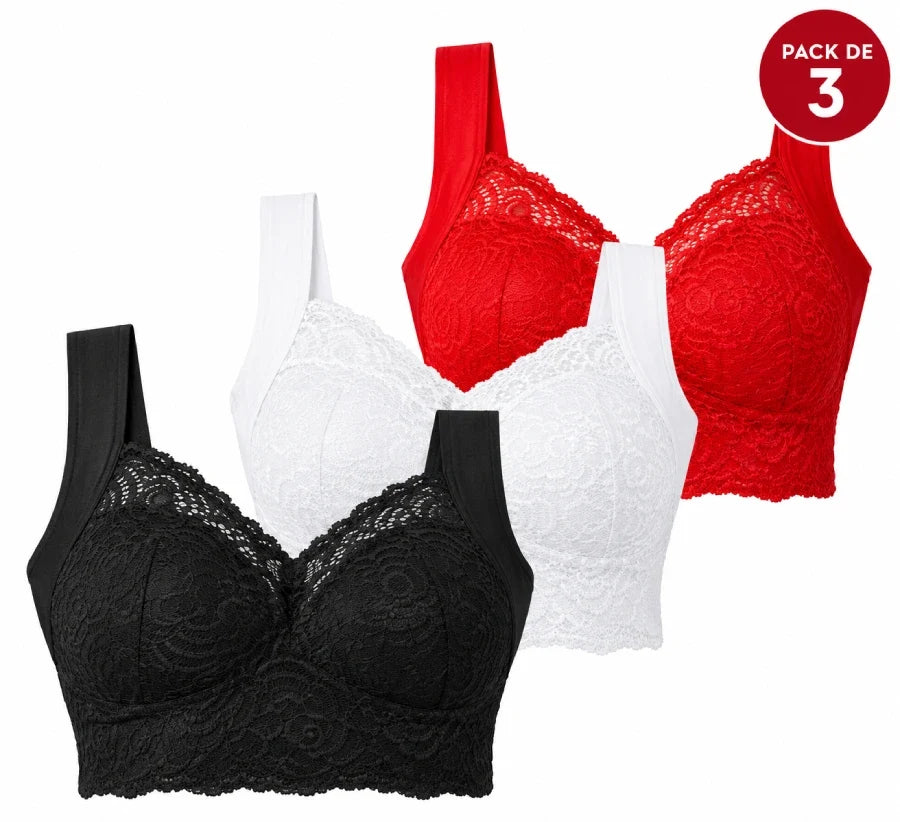Lot de 3 Soutien-Gorge Comflit™ (Noir, Blanc, Rouge)